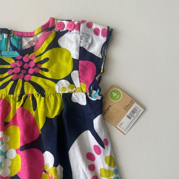 Carter’s Girls 4 Floral Cotton Dress Spring Summer Blue Pink Yellow - Picture 2 of 4